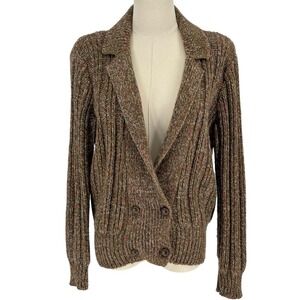 Vintage Joyce Cardigan Brown‎ Multi Double Breasted Ribbed Shoulder Pads
